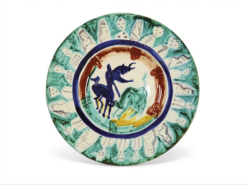 Pablo Picasso ''Corrida aux Personnages'', Number 104 -- Colorful Ceramic Plate Created at the Madoura Pottery Studios in Very Small 50 Edition, Painted by Picasso in His Quintessential Style